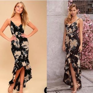 Lulus Size Medium Black Floral “Daylily” Mermaid Dress